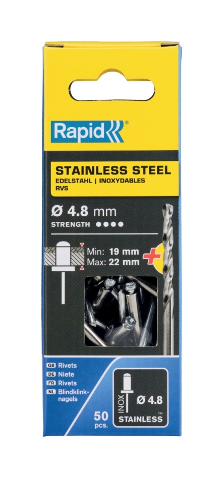 Nituri oarbe Rapid 5000398 din oțel inoxidabil Ø4,8 x 25 mm 50 bucăți