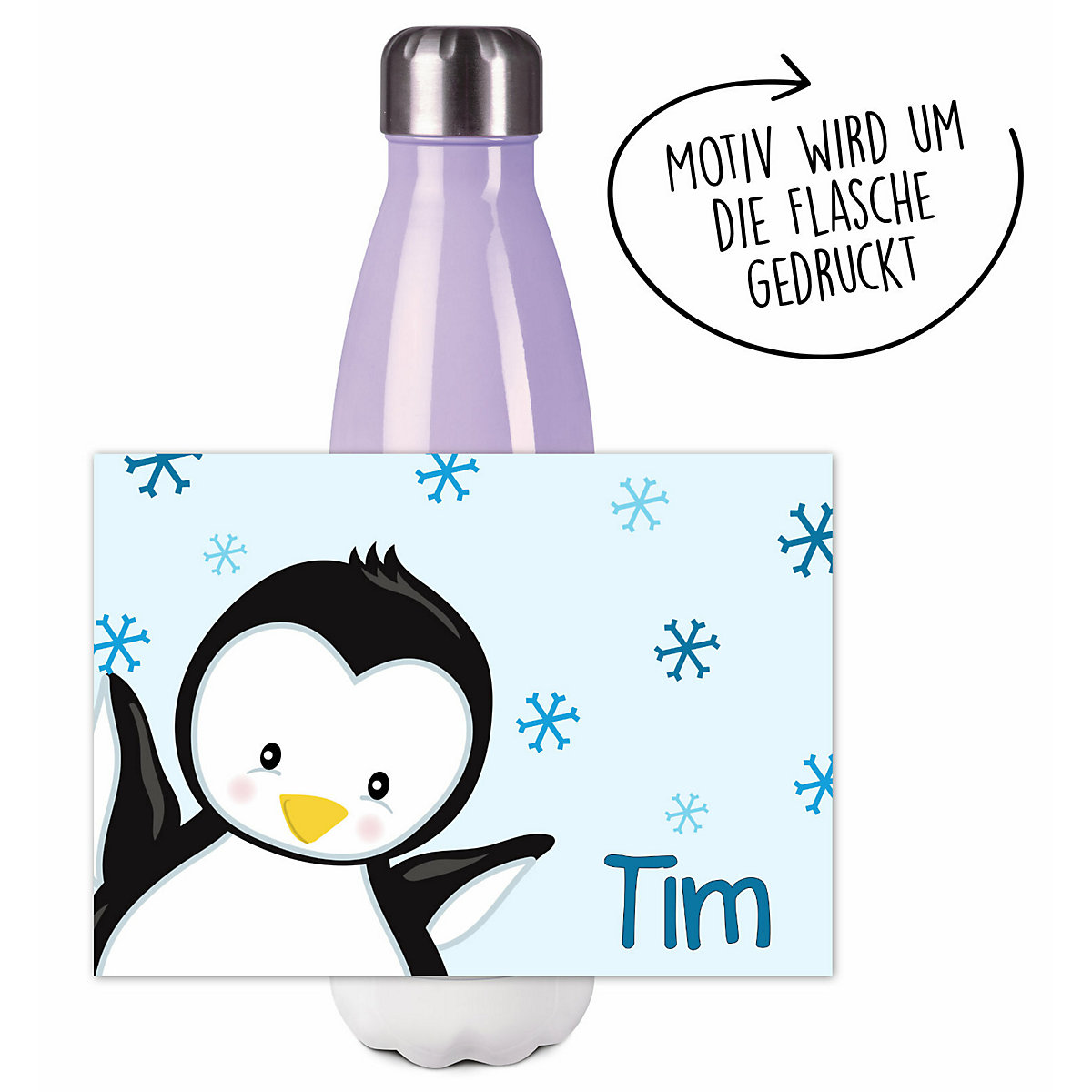 Edelstahl Kinder Thermoflasche / Trinkflasche bunt Pinguin Farbe hellblau Spülmaschinenfest, Auslaufsicher, Bruchfest, Doppelwandig, Für Heißgetränke geeignet, Mit Deckel, Isoliert
