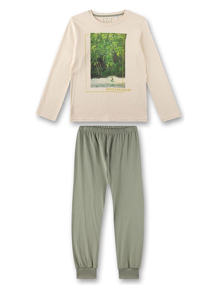Sanetta Pyjama in Beige/ Grün günstig kaufen