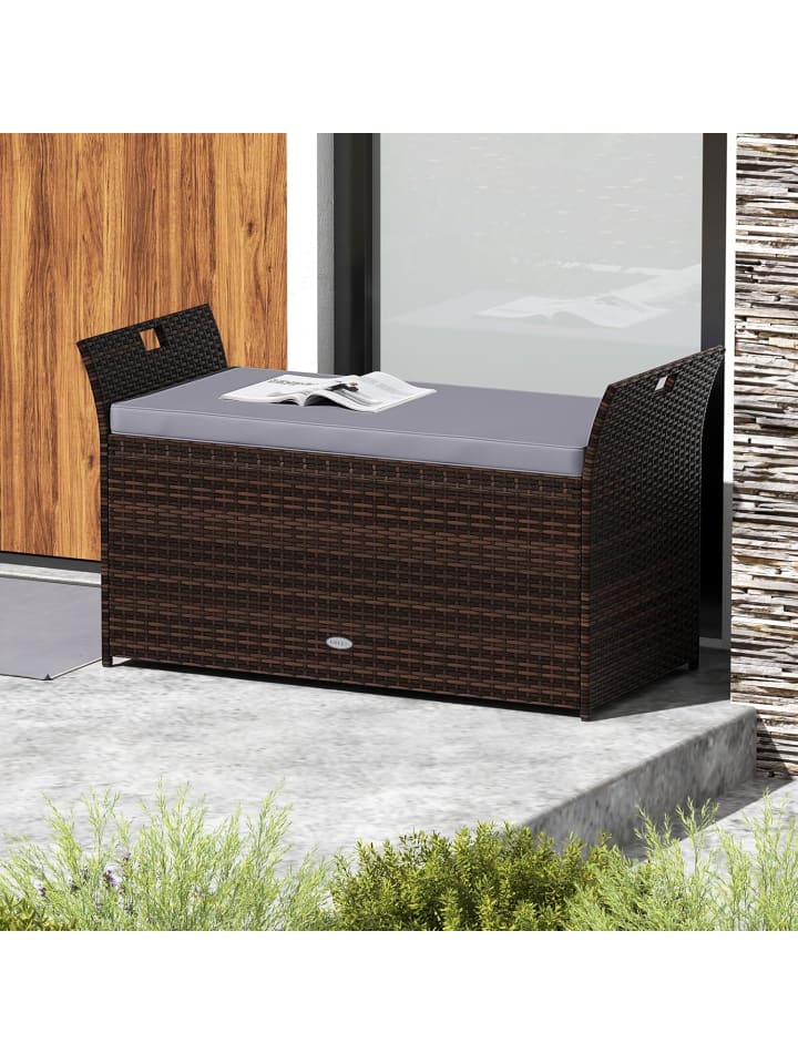 COSTWAY 2-Sitzer Gartenbank Gartenbox mit Kissen in Grau günstig kaufen onesize