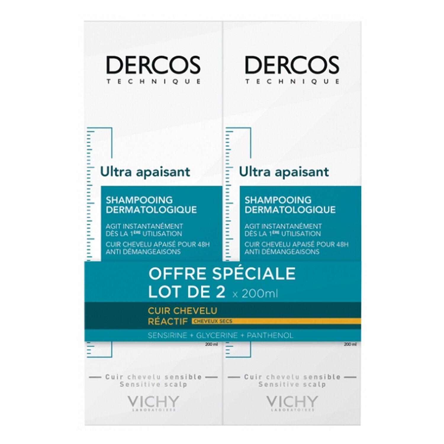 Vichy Dercos Ultra Apaisant Shampooing Dermatologique 2x200 ml