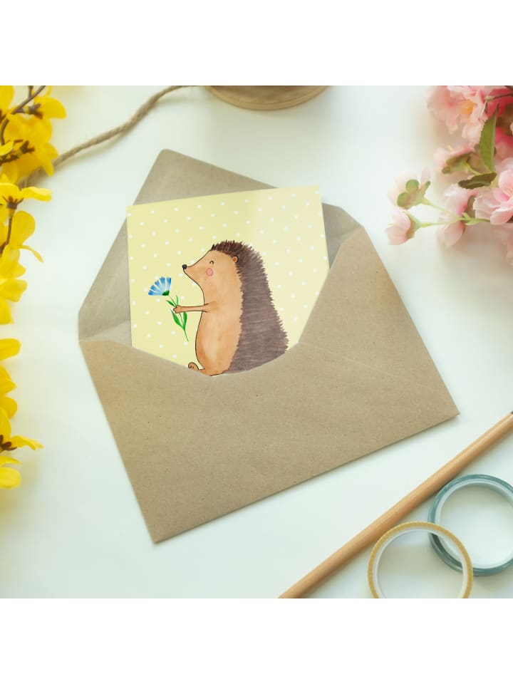 Mr. & Mrs. Panda Grußkarte Igel Blumen mit Spruch in Gelb Pastell günstig kaufen onesize