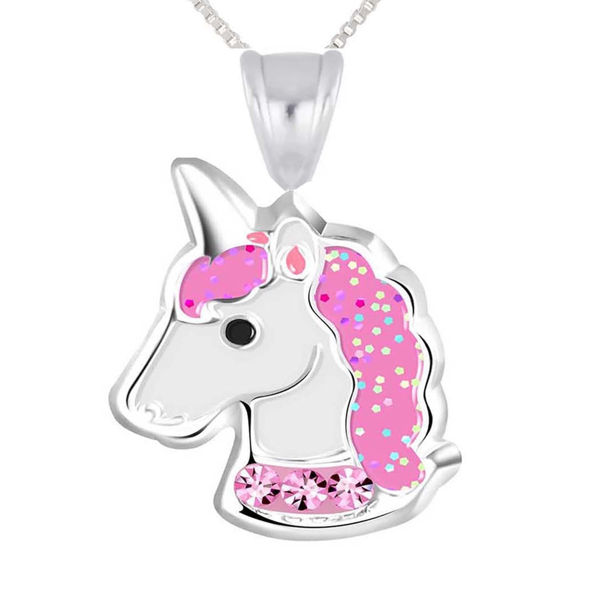 schmuck23 Kette und Anhänger Set Anhänger mit Kette Einhorn 925 Silber Kinder Mädchen Pferd (Halskette mit Anhänger), Silberanhänger Kettenanhänger Kinderschmuck Halskette