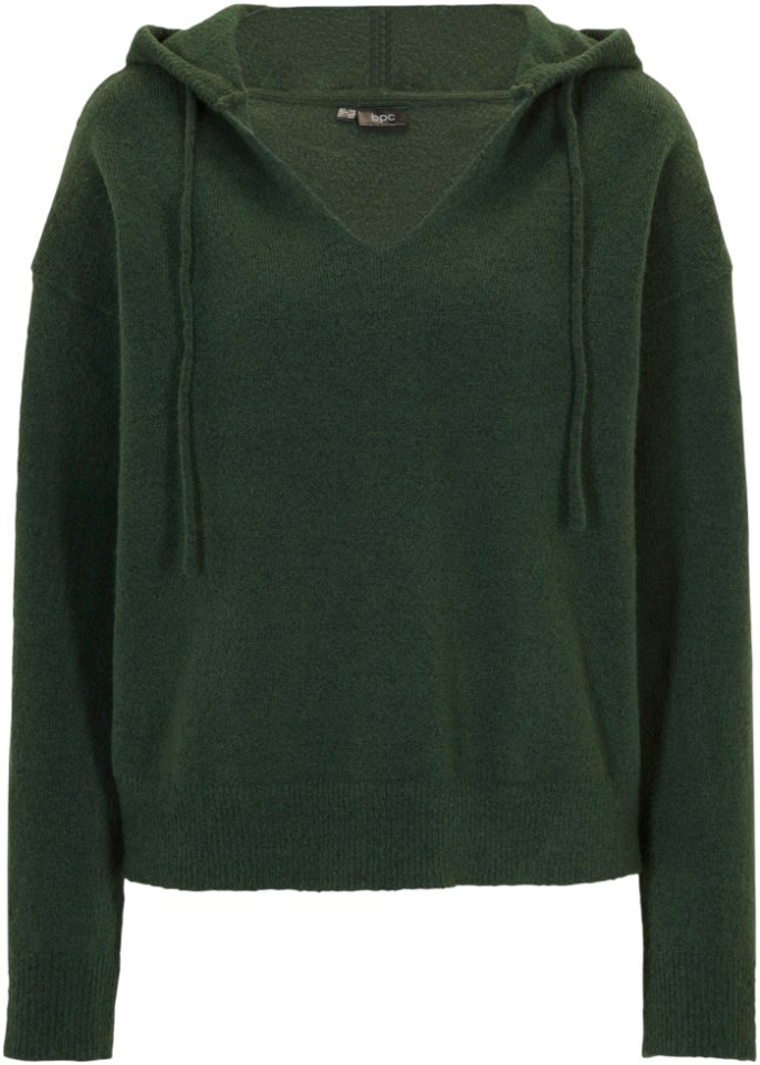 Strick-Pullover mit V-Ausschnitt und Kapuze