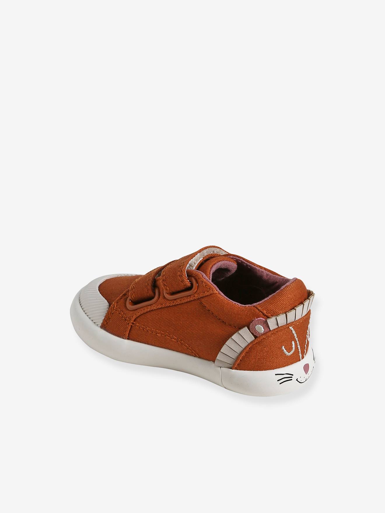 Vertbaudet Jungen Baby Stoff-Sneakers, Klett - dunkelbraun