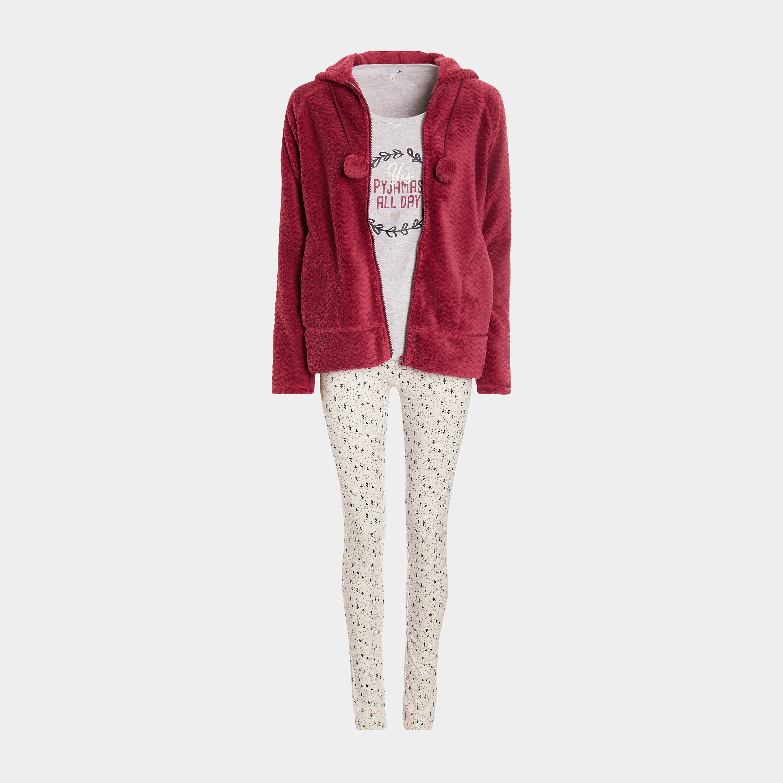 Ensemble pyjama 3 pièces gris clair femme | La Halle