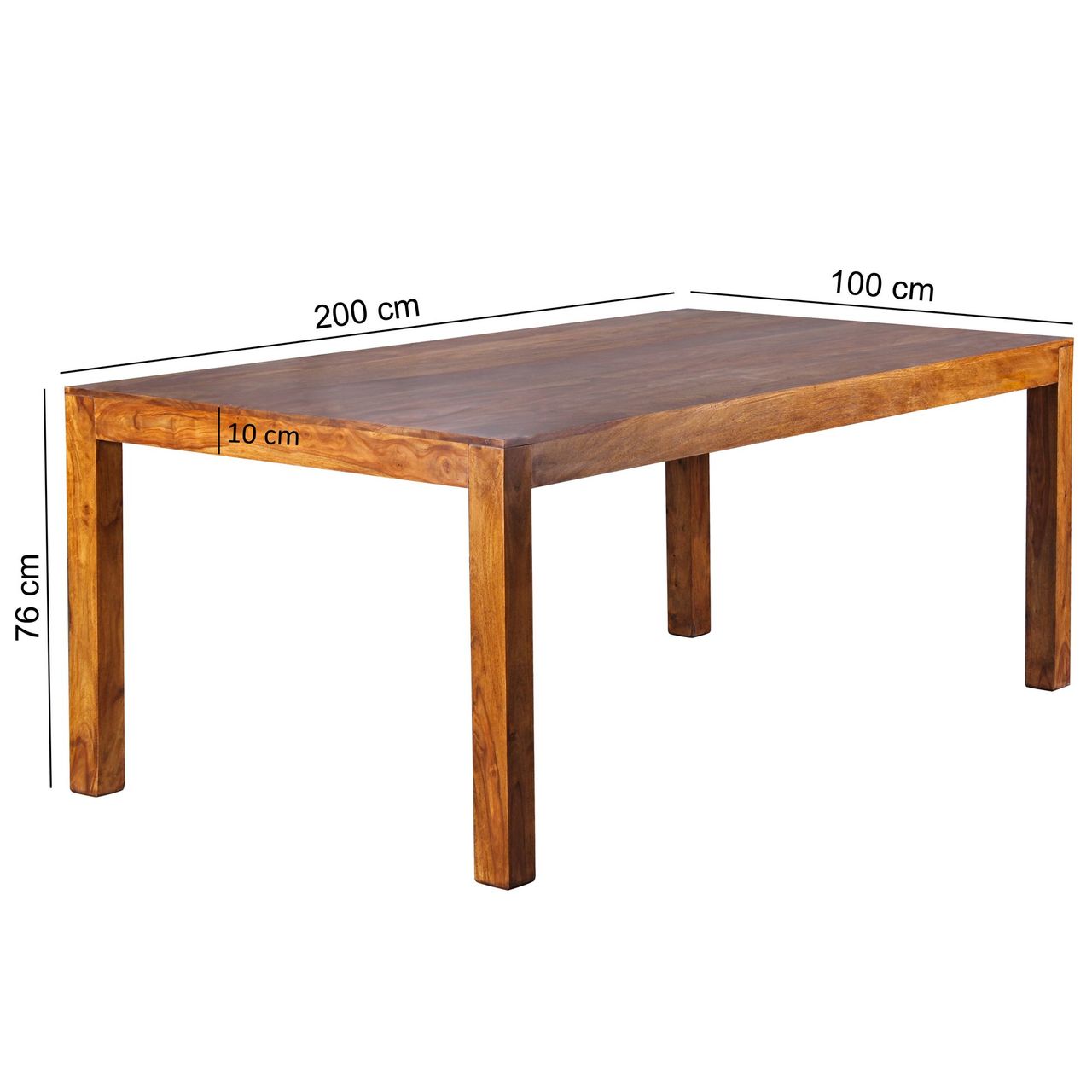 Wohnling WOHNLING Design Esstisch Massiv 200 x 100 x 76 cm Sheesham Massivholz