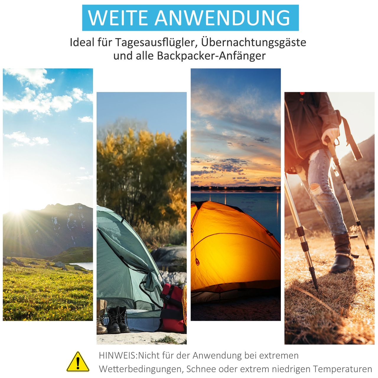 Outsunny Pop up Zelt für 1-2 Personen Campingzelt für 3 Jahreszeiten Blau Grau 220 x 108 x 110 cm