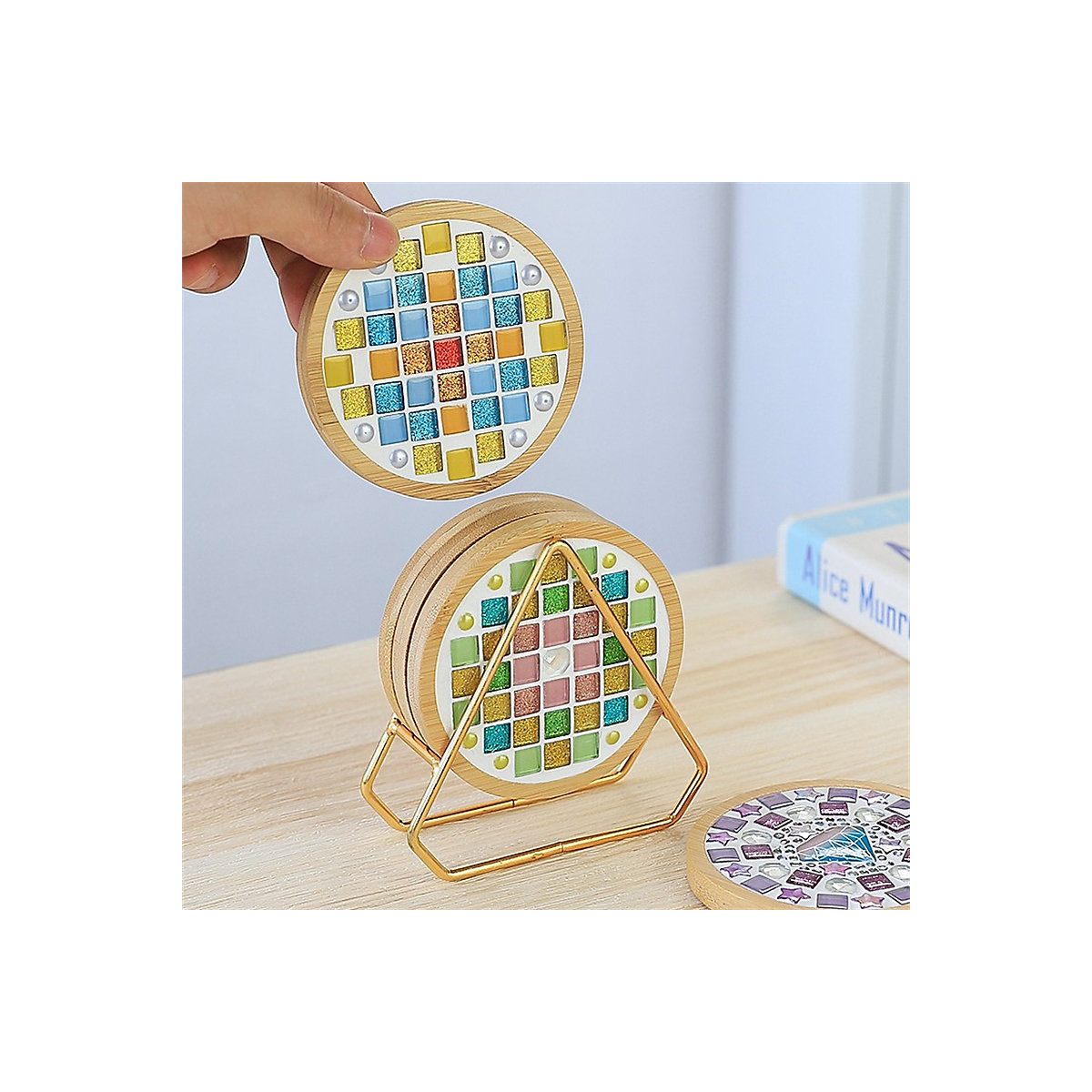 Mosaik-DIY-Untersetzer, kreatives handgefertigtes Materialpaket Eltern-Kind-Aktivitätscollage-Spielzeug für Kinder Deko-Bastelsets