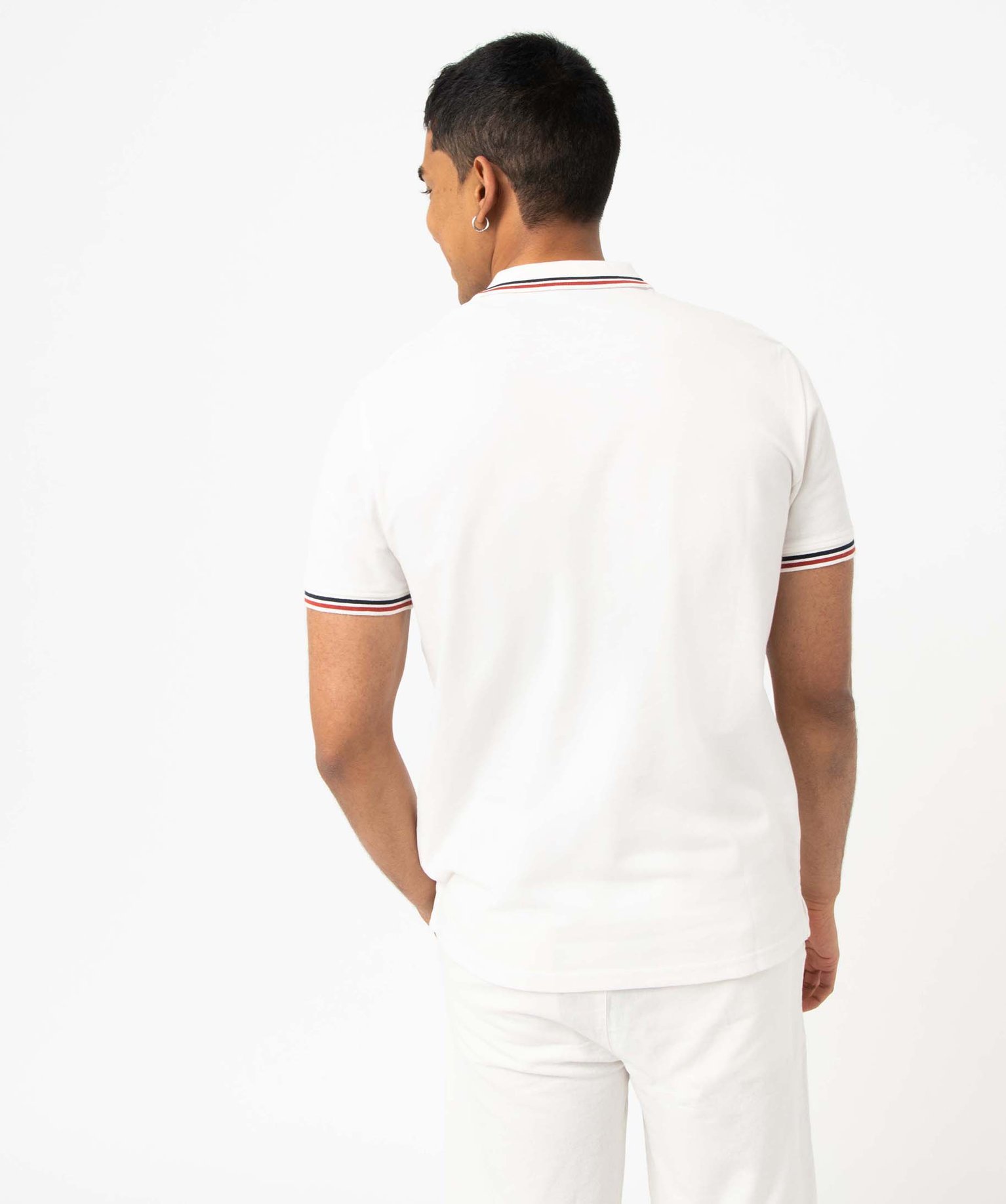 Polo homme en maille piquée avec finition rayée blanc | GEMO