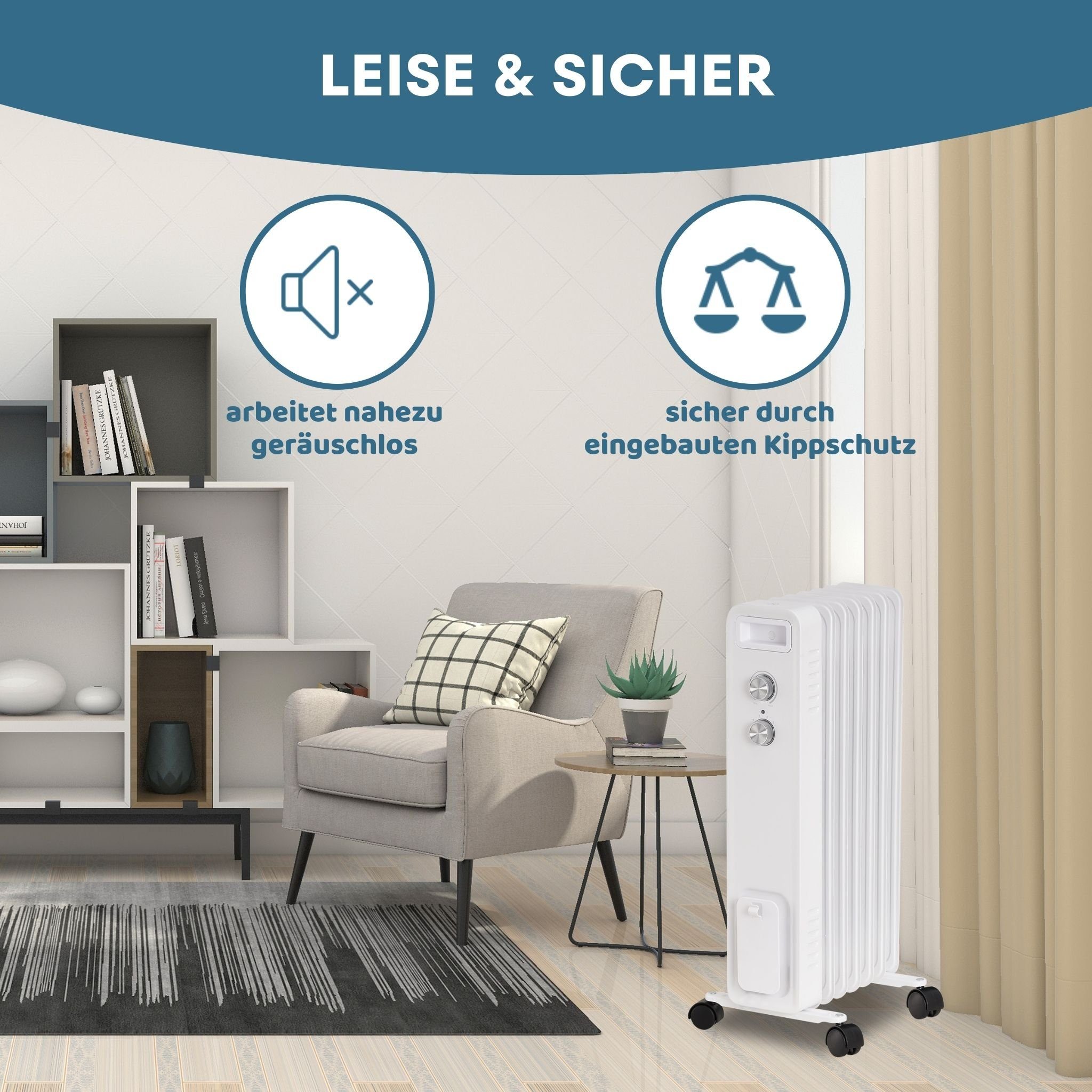 Stahlmann Heizgerät STAHLMANN Radiator Elektroheizung ZR201, 1500 W, Heizung Elektrisch mit Thermostat und 3 Heizstufen, Heizgerät