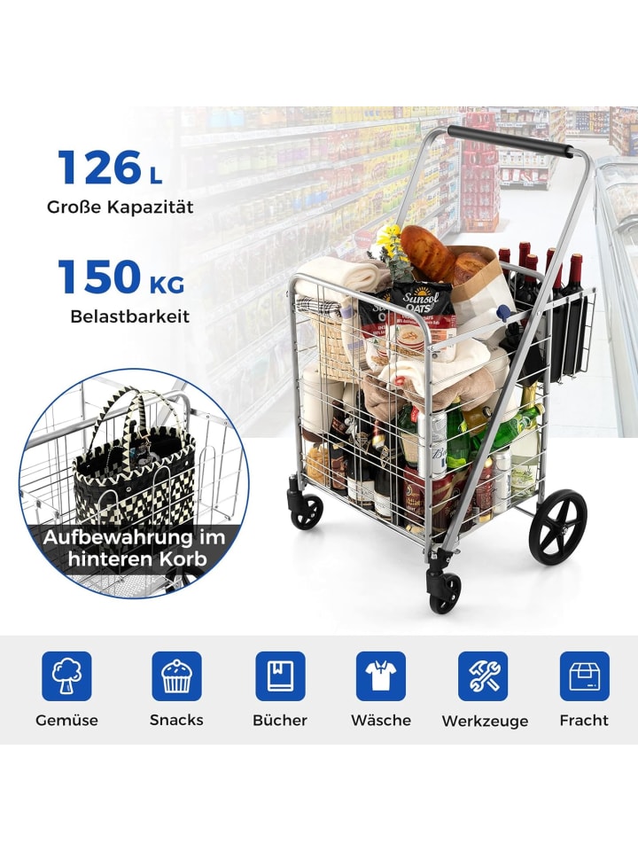 COSTWAY Einkaufstrolley Klappbar in Silber günstig kaufen onesize