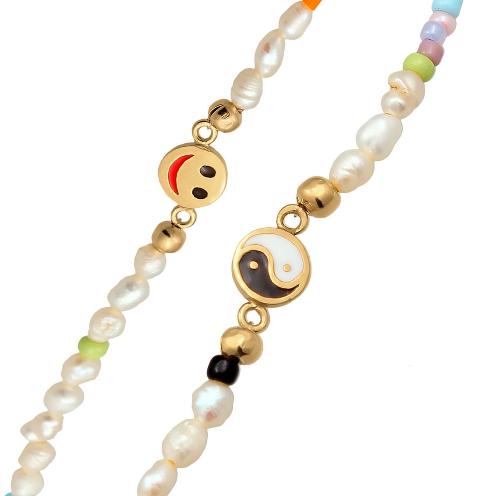 Elli Elli Collier Femme coeur smile emoji tendance avec perles d'eau douce en argent s collier