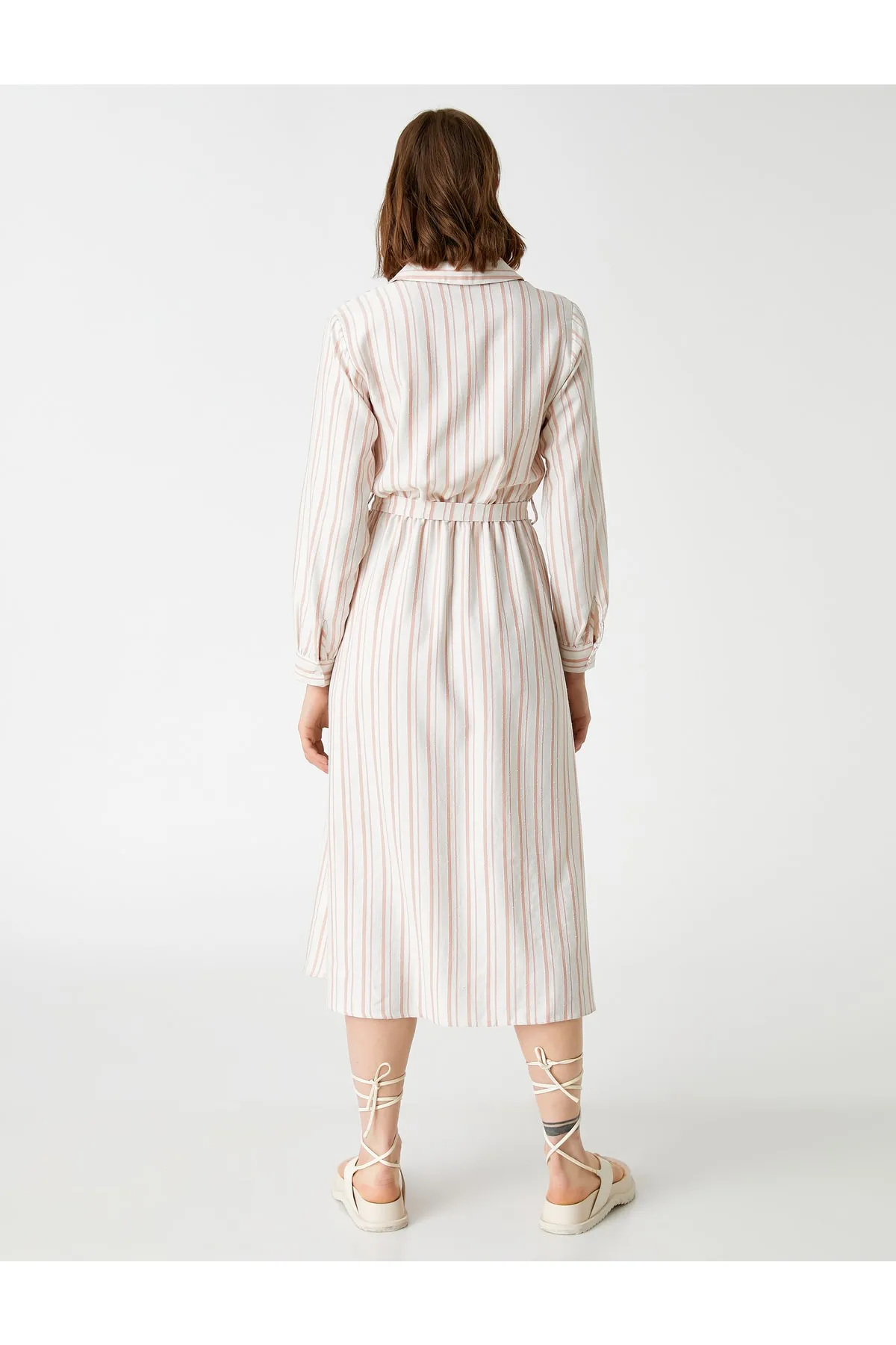 Koton  Midi-Hemdkleid aus Leinenmischung mit Gürtel