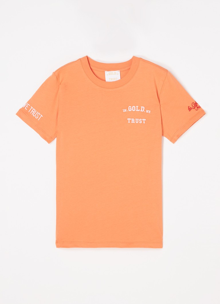 Majica od organskog pamuka s vezom i printom logotipa u zlatnoj boji We Trust The Pusha