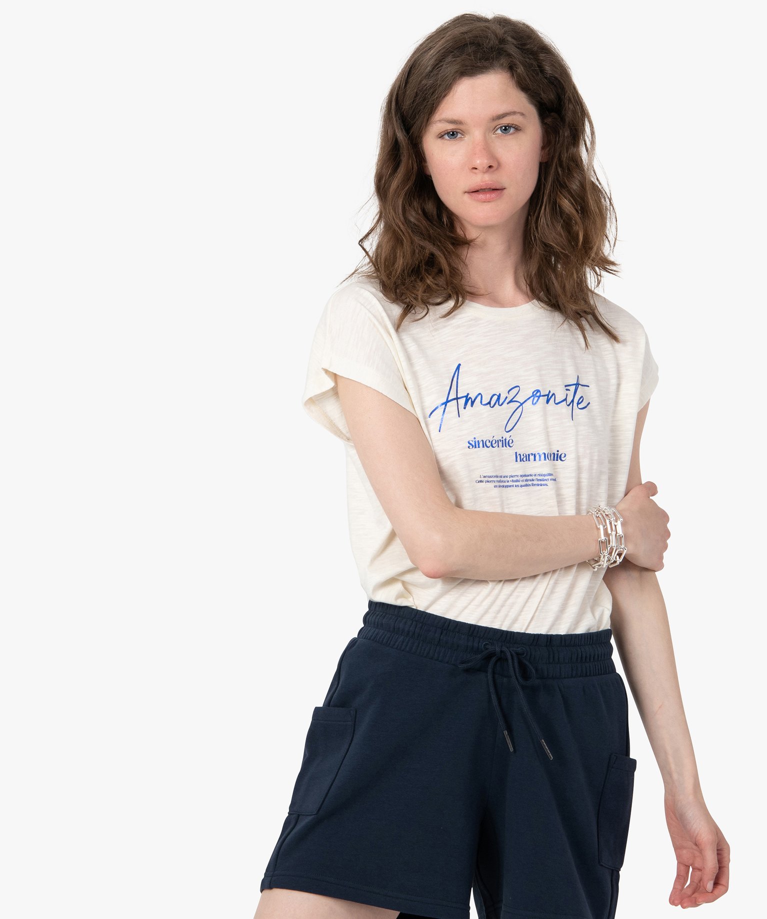 Tee-shirt femme sans manches avec inscription pailletée blanc | GEMO