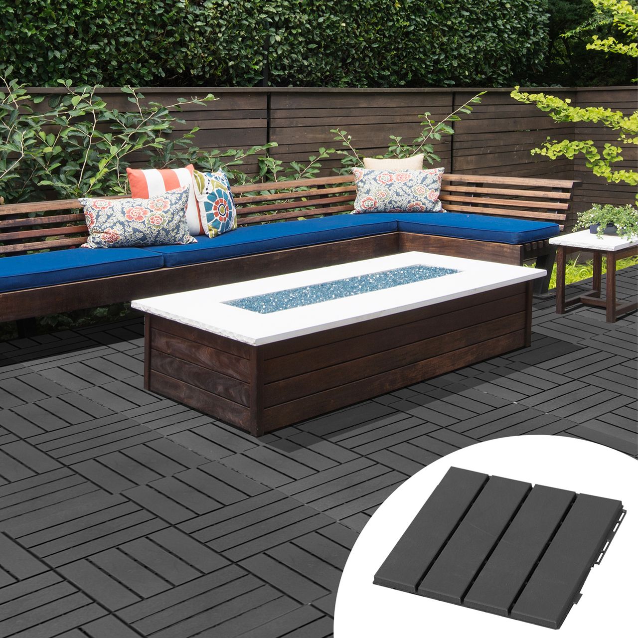 Outsunny 9 er Set Terassenfliesen Balkon Patio 30 x 30 cm Garten-Klickfliese Bodenbelag Bodenfliese Innen Außen Kunststoff Schwarz