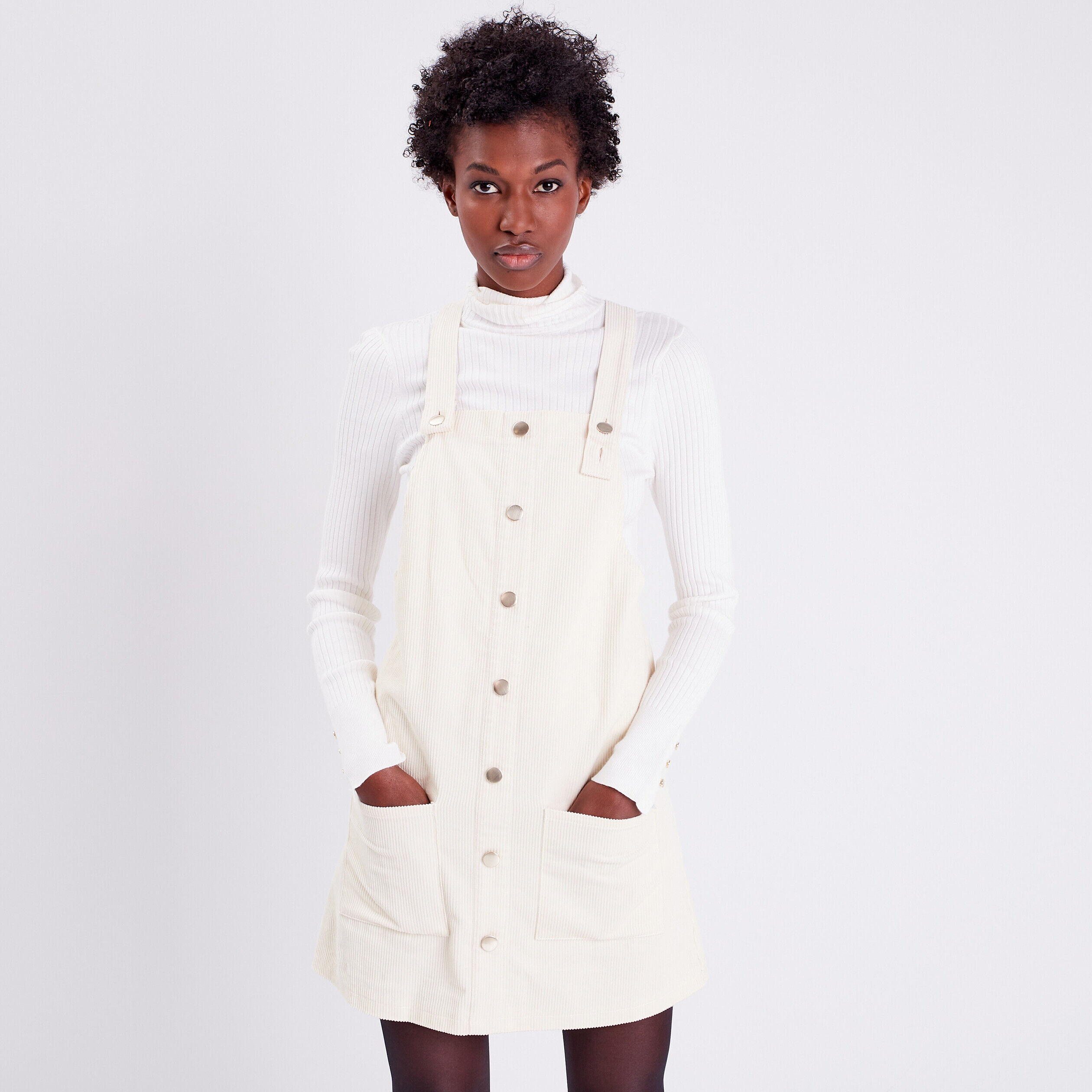 Robe salopette droite velours ivoire femme | Cache Cache