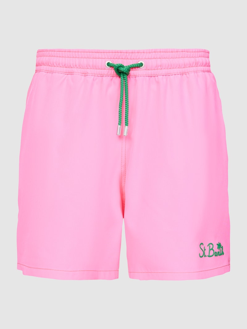 Badehose mit Label-Stitching Modell 'COMFORT' in neon pink
