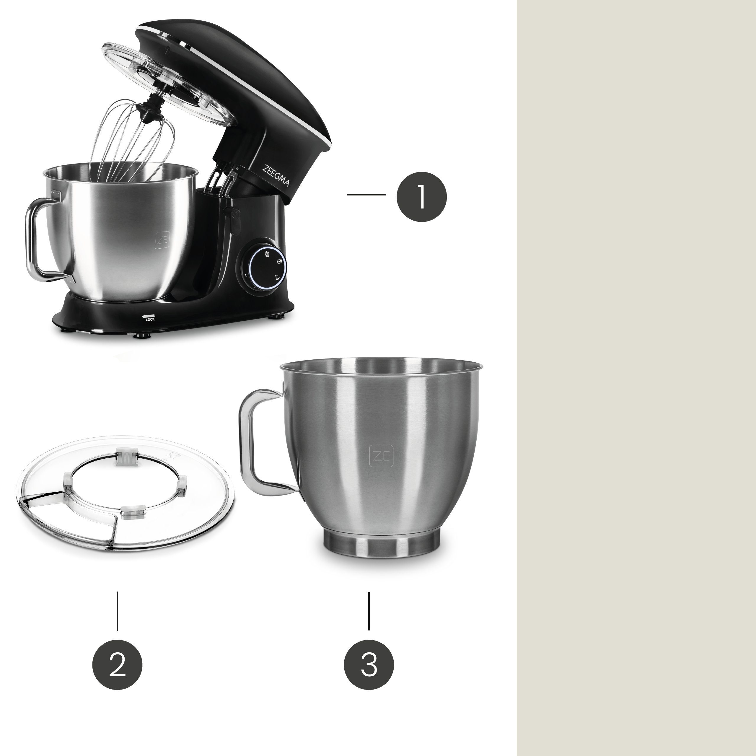 Zeegma Küchenmaschine PLANEET CHEF, 2200 W, 6,50 l Schüssel, 2200W Teflon LED XXXL 6,5 l Schüssel