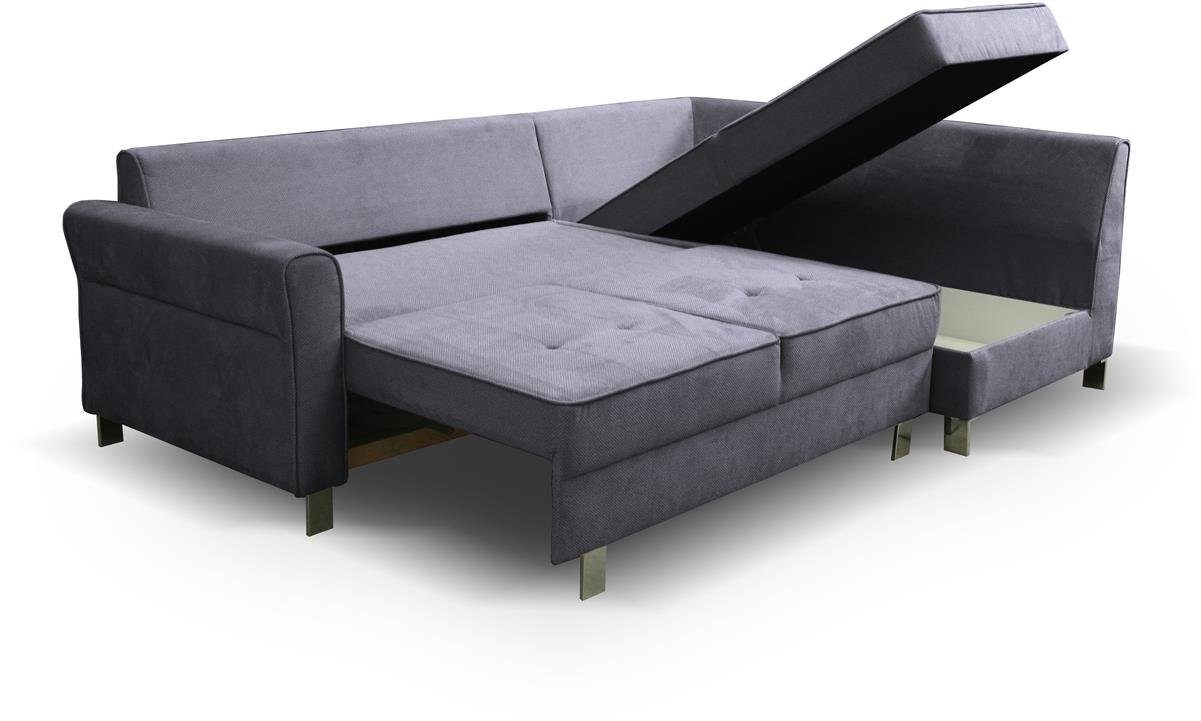 Beautysofa Polsterecke Hilton L, Ottomane links oder rechts, mit Metallbeine, Velour Polsterecke, Eckcouch mit Schlaffunktion und Hocker