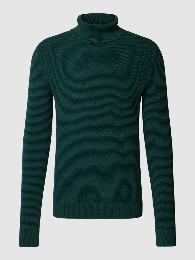 Strickpullover mit Rollkragen in dunkelgrün meliert