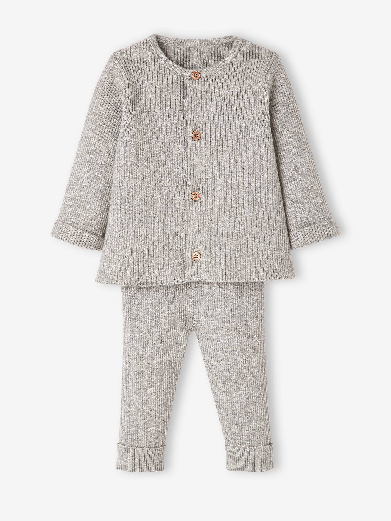 Vertbaudet Baby-Set: Jäckchen & Hose, Strick - schiefergrau