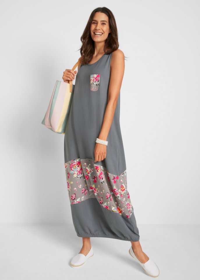 Maxi Baumwoll-Kleid in O-Form