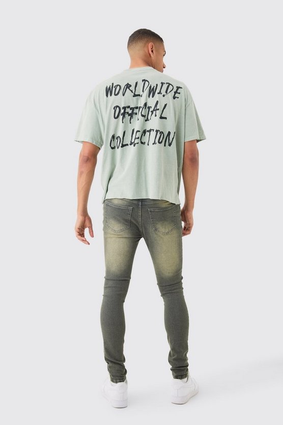 Zerrissene Super Skinny Stretch Jeans in Antik-Grau