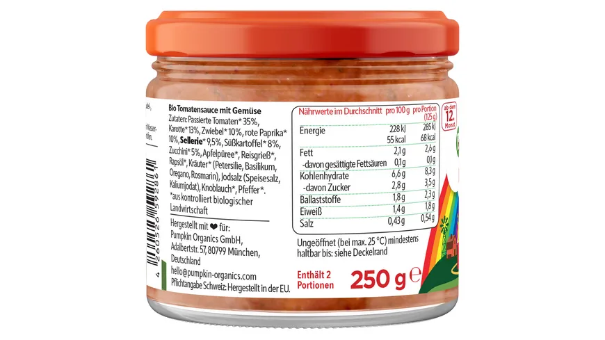 pumpkin organics Bio Veggie Tomaten Sauce 250 g