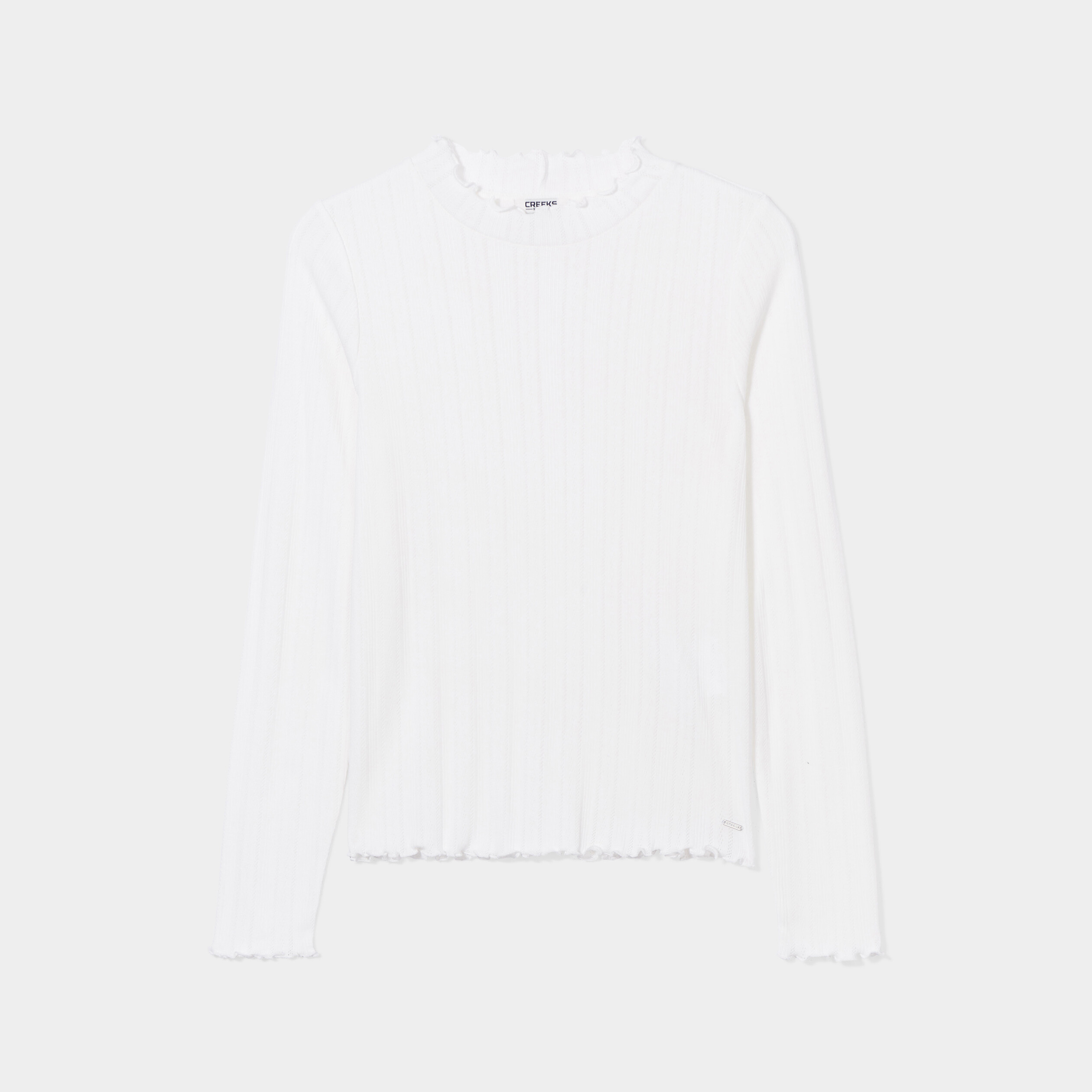 T-shirt côtelé col montant coton Creeks blanc femme | La Halle