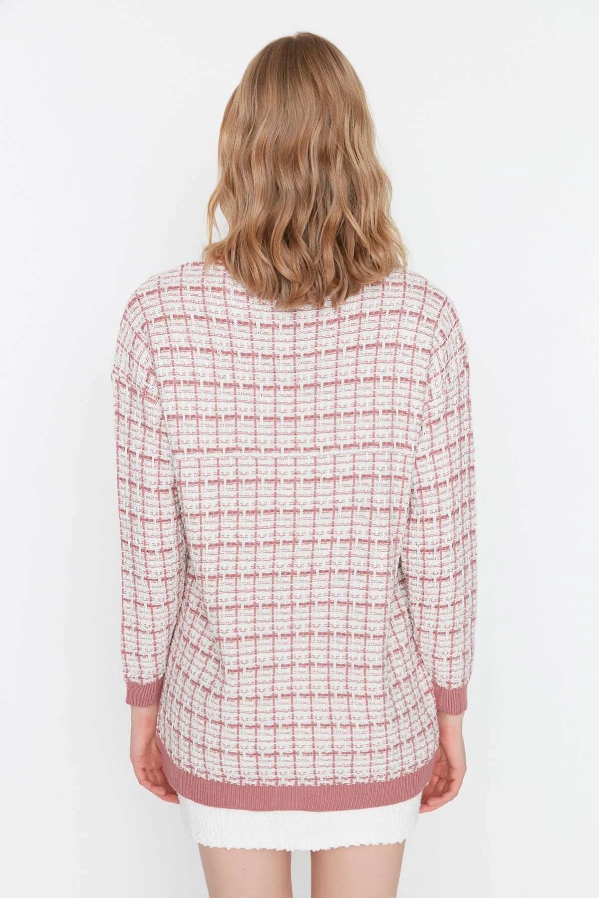Trendyol Collection  Dusty Rose Wide Fit Glitzer-Strickjacke im Tweed-Look TWOAW21HI0250