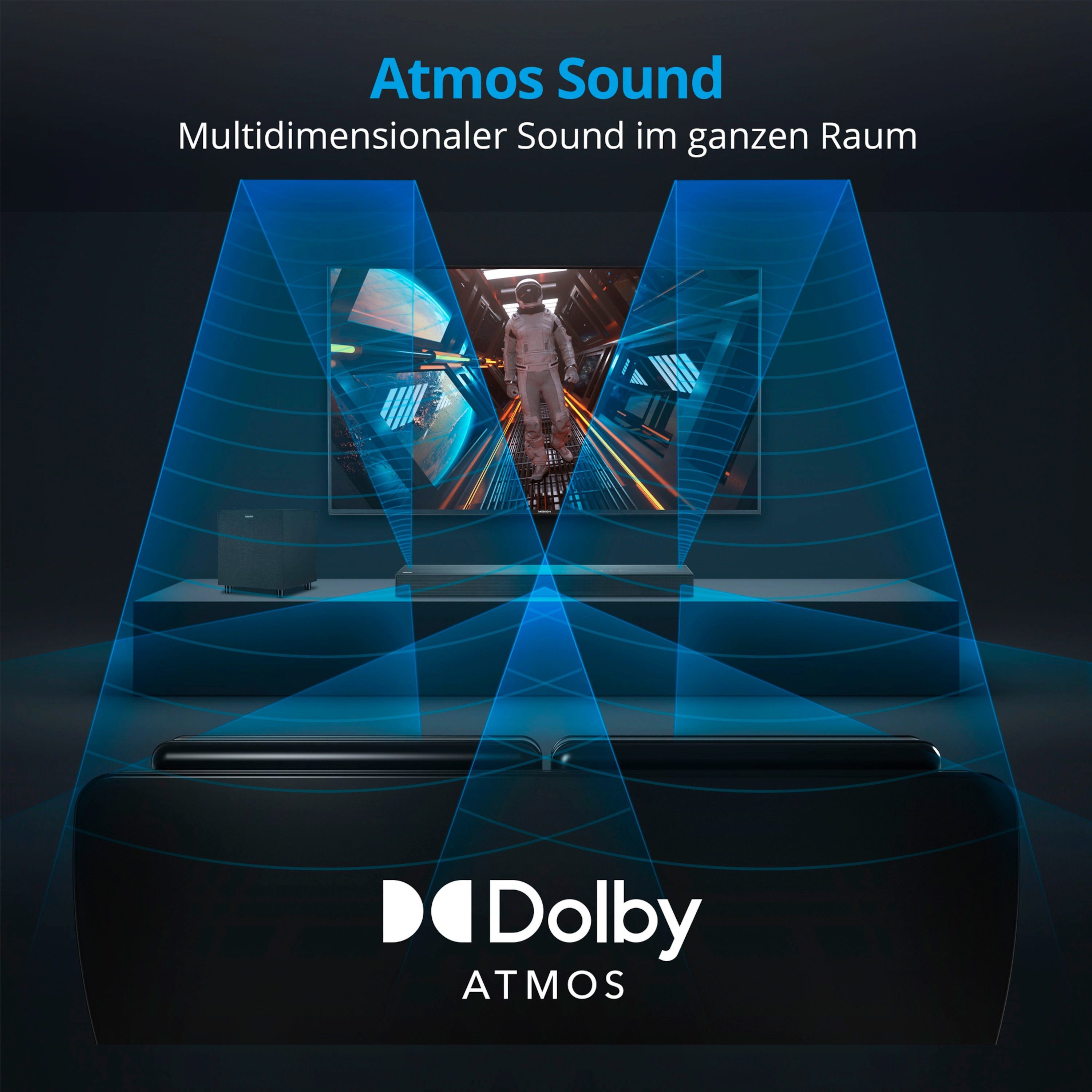 Medion® LIFE® S61022 Dolby Atmos® Soundbar, Bluetooth®, 3x20W + 60 W Subwoofer Soundbar (MD44022)