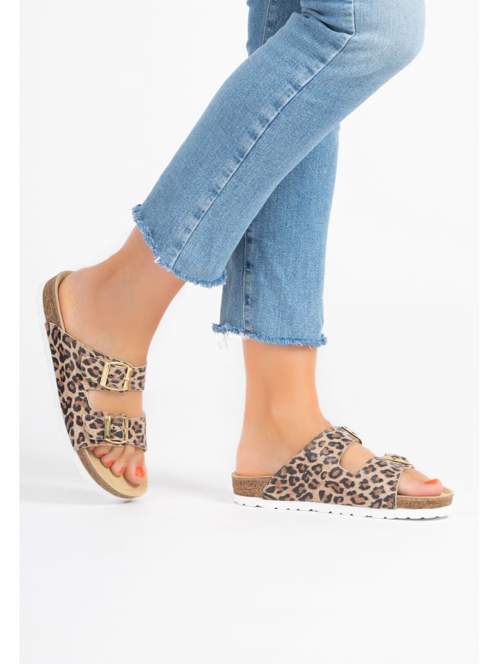 VITAFORM Veloursleder Pantoletten in leopard günstig kaufen