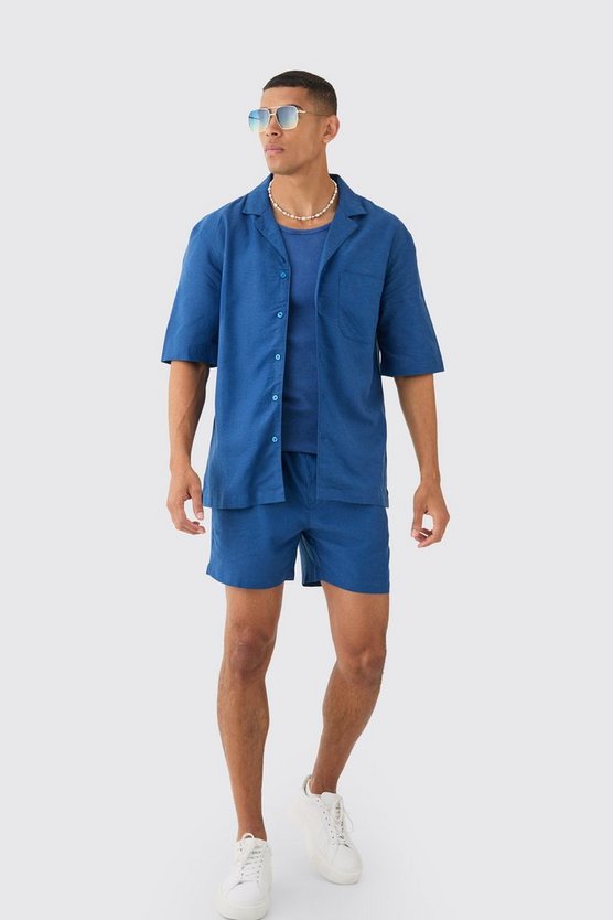 Leinen-Hemd mit Taschen-Detail & Shorts
