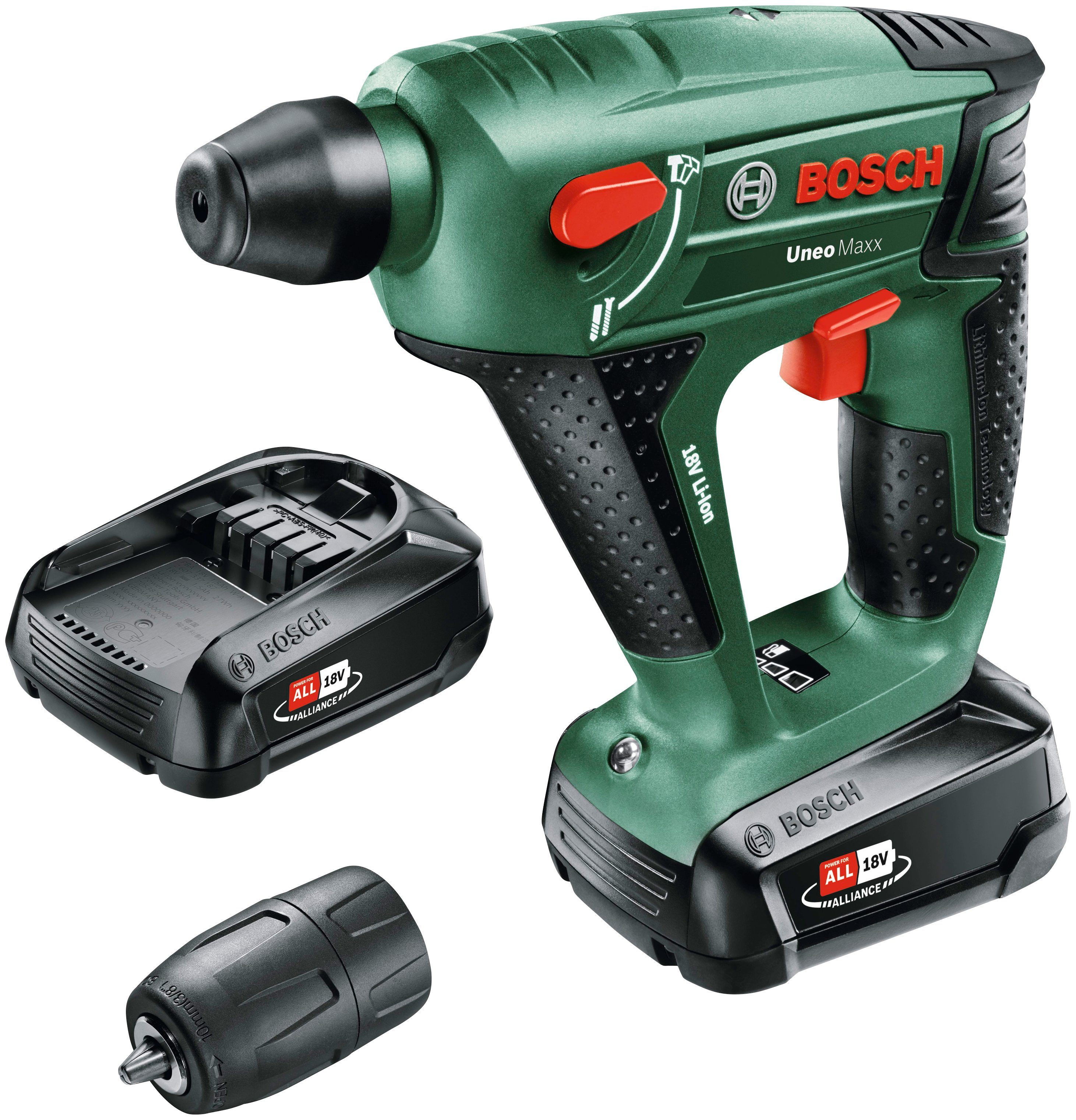 Bosch Home & Garden Akku-Bohrhammer Uneo Maxx + SystemBox, mit 2 Akkus und Ladegerät