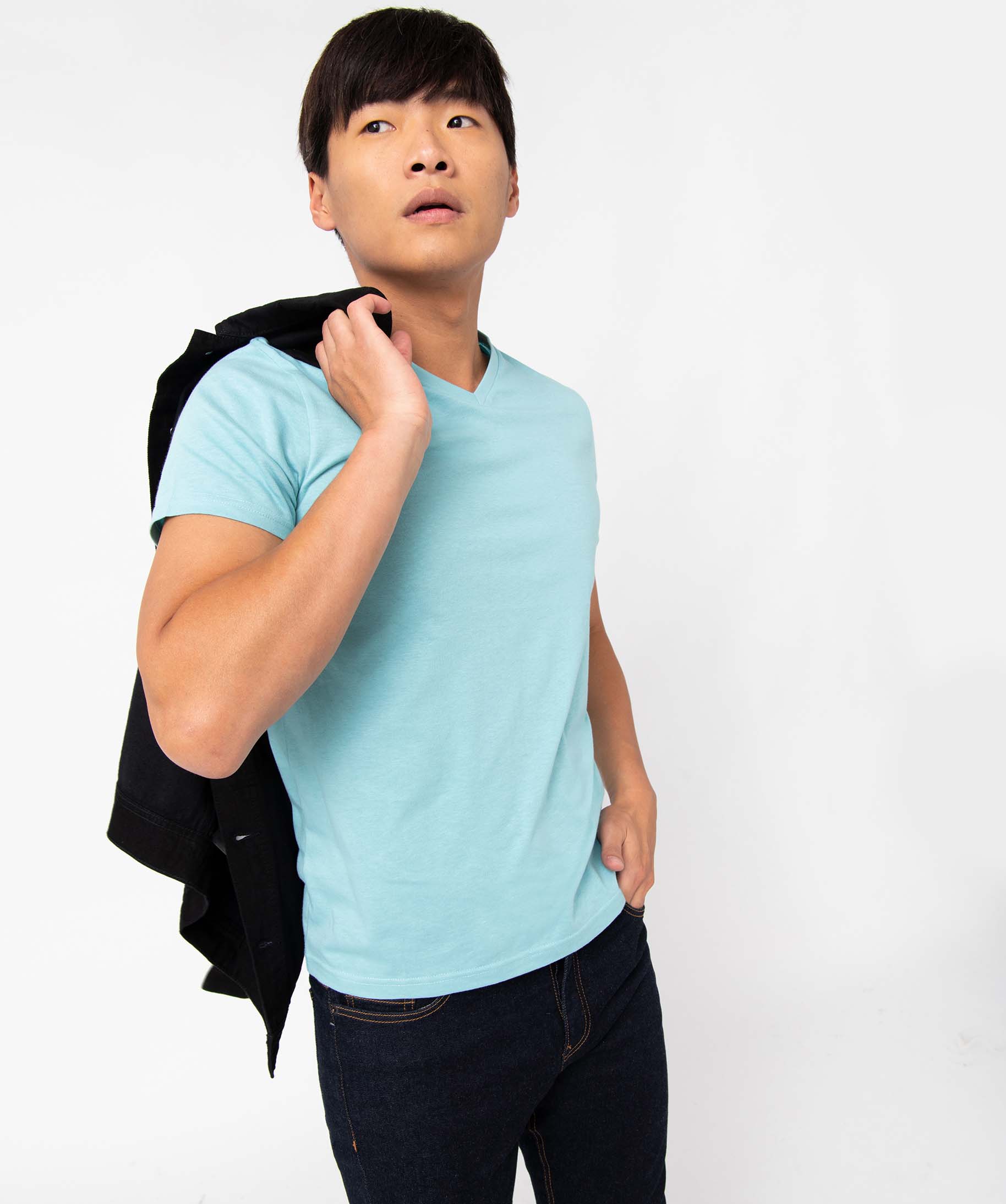 Tee-shirt homme à manches courtes et col V turquoise | GEMO