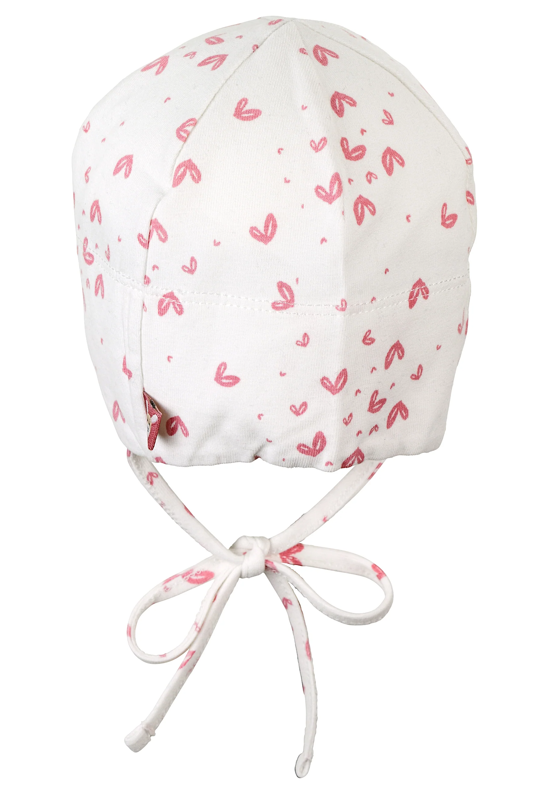 GOTS Beanie mit Herzen Print und Bindeband, Ecru