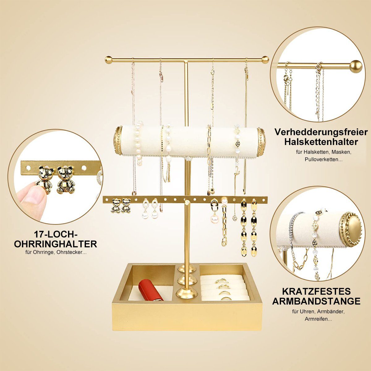Hikeren Schmuckständer 3-Tier Schmuckhalter Kettenhalter,Höhenverstellbarer Halsketten Halter