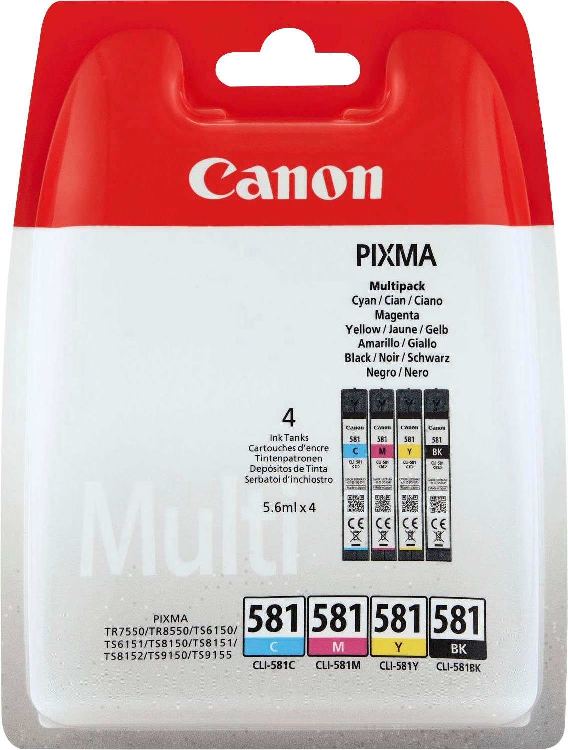 Canon CLI-581 Tintenpatrone (Spar-Set, original Druckerpatrone 581 schwarz/cyan/magenta/yellow)