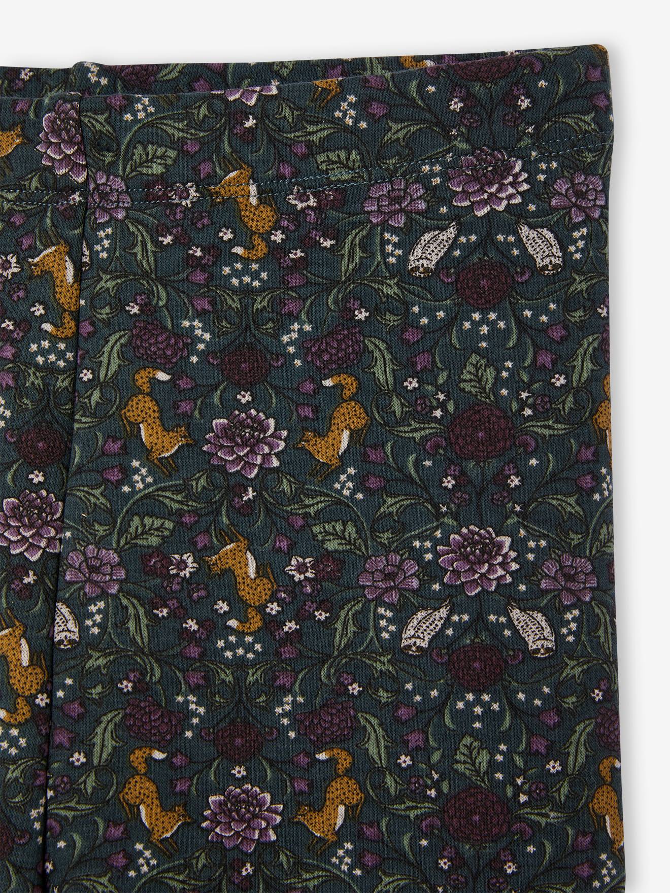 Legging fille doublé maille polaire marron imprimé