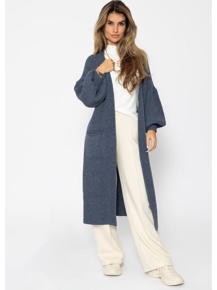 SASSYCLASSY Lang Cardigan mit Taschen in Jeansblau günstig kaufen