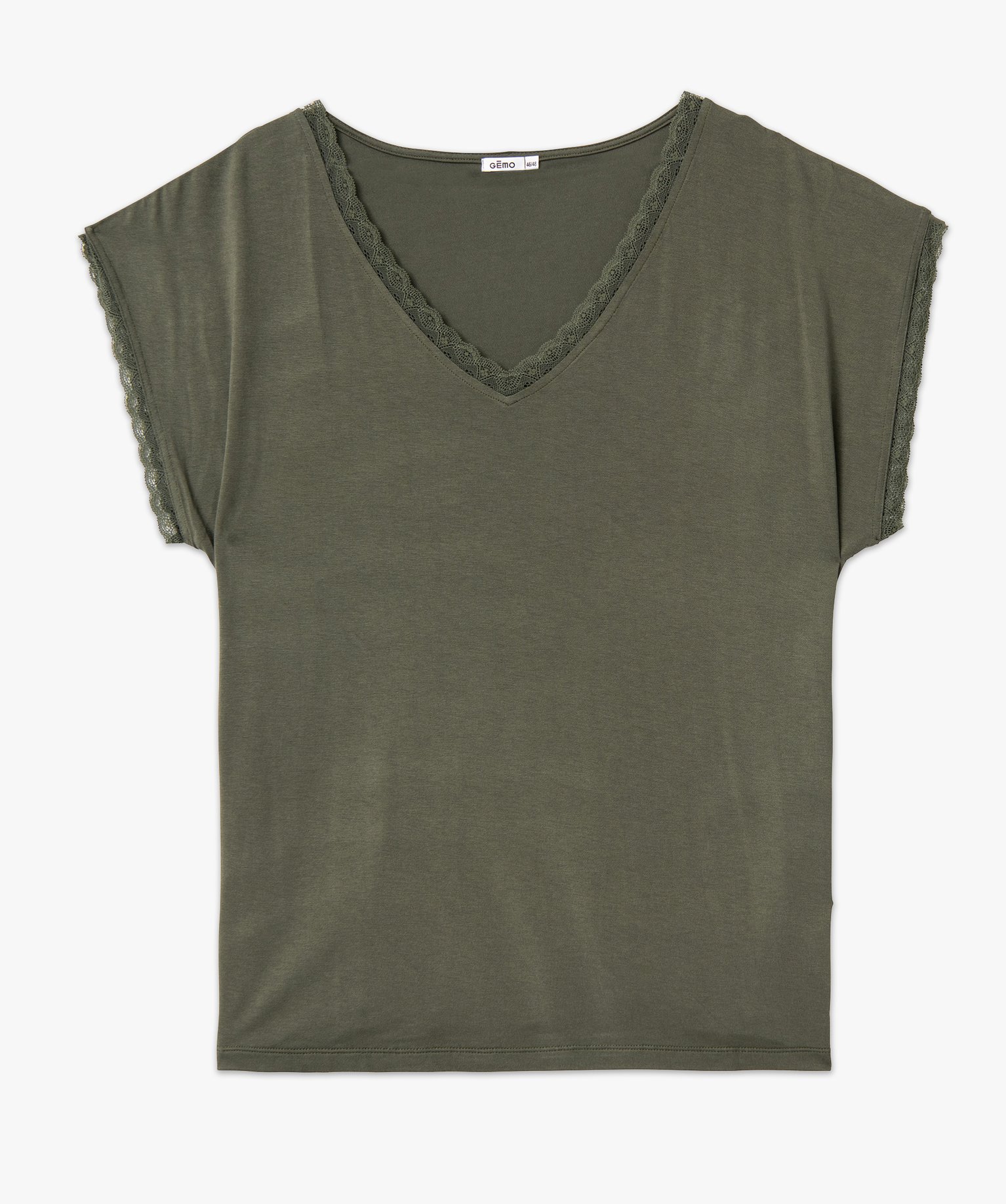 Tee-shirt femme grande taille à manches courtes et col V et... kaki | GEMO