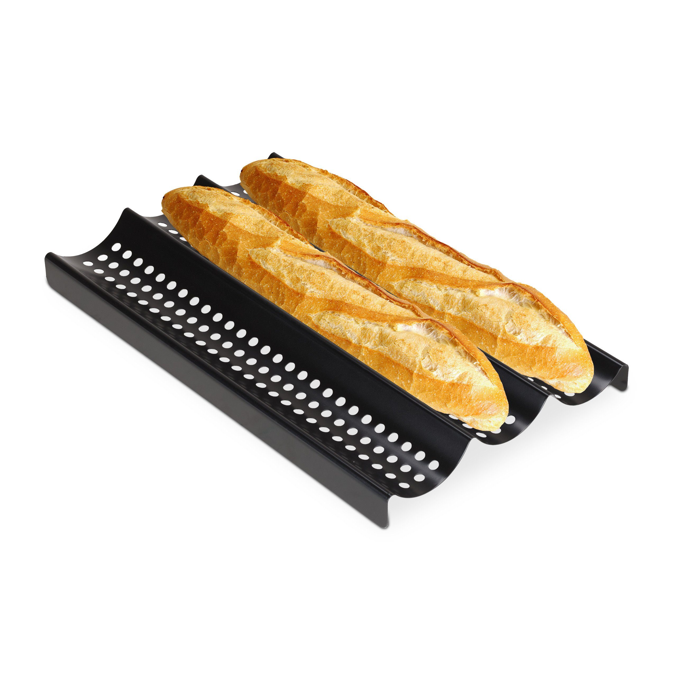 relaxdays Baguetteblech Baguette Backform mit 3 Mulden, Eisen