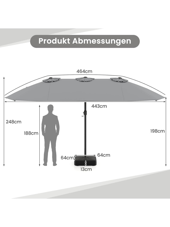 COSTWAY Doppelsonnenschirm mit Ständer 443x265cm in Grau günstig kaufen onesize