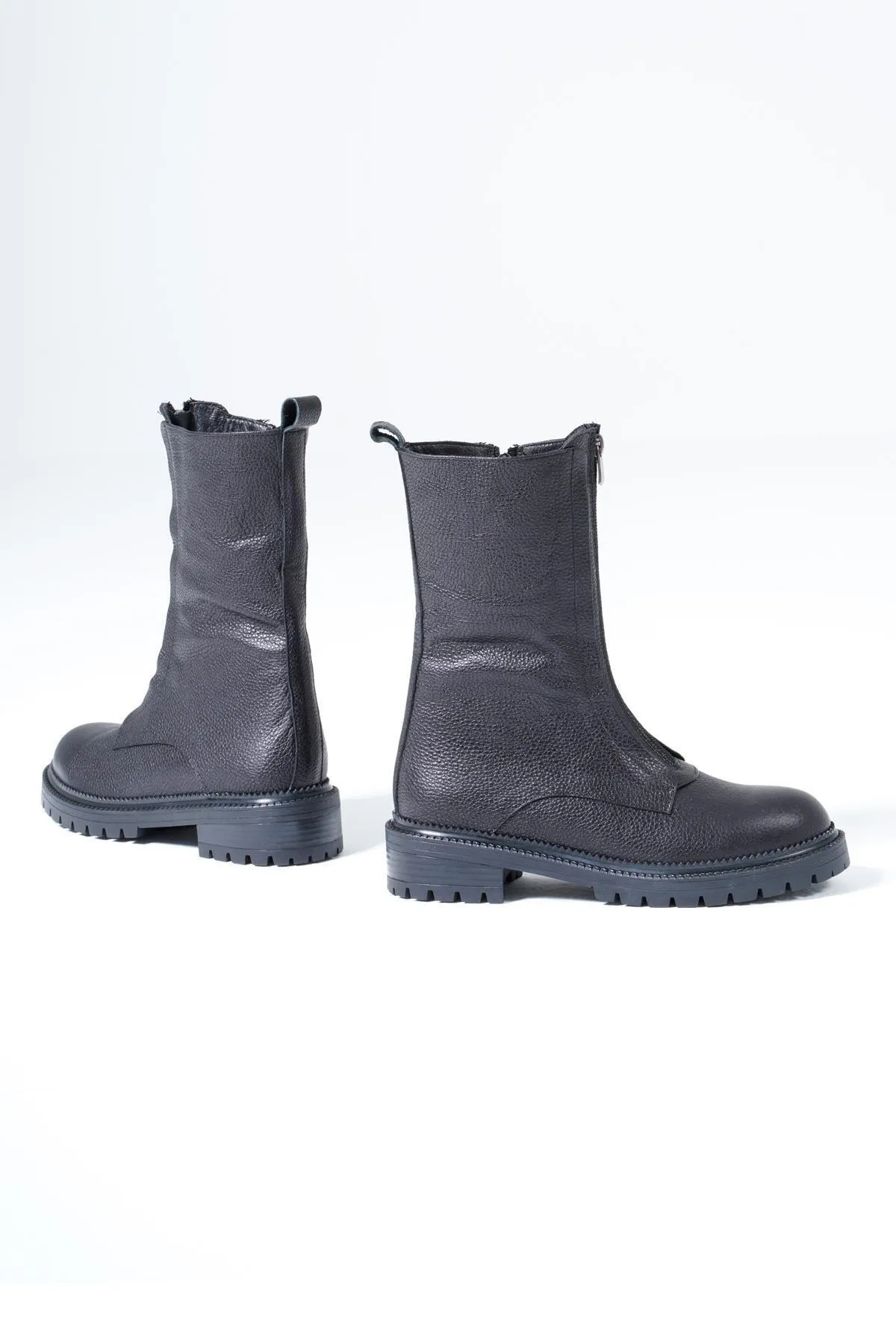 CZ London  Damenstiefel aus echtem Leder mit Reißverschluss vorne und gezackter Sohle für den Winter