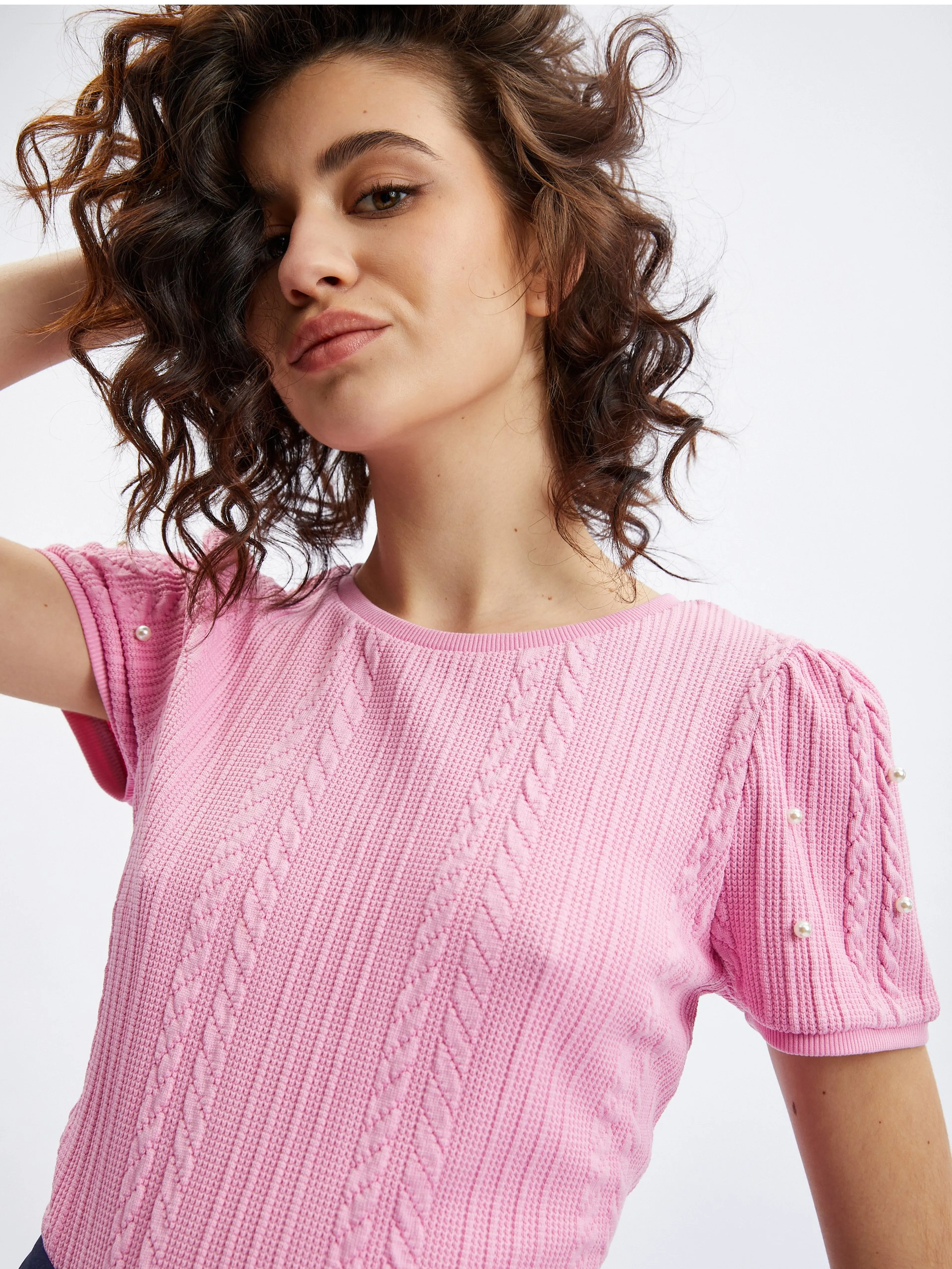 Rosa Damen-T-Shirt mit dekorativen Details ORSAY