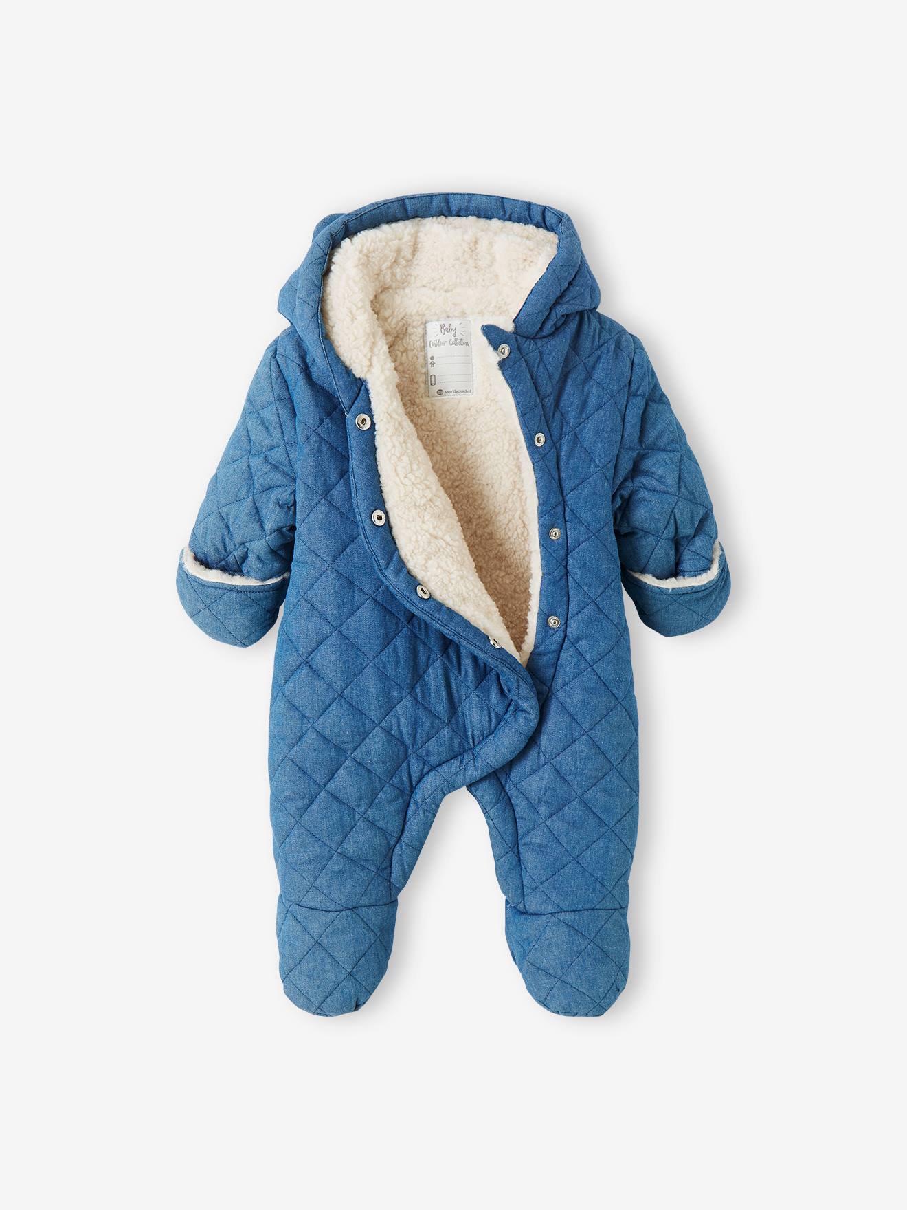 Combipilote en denim chambray bébé ouverture décalée denim stone
