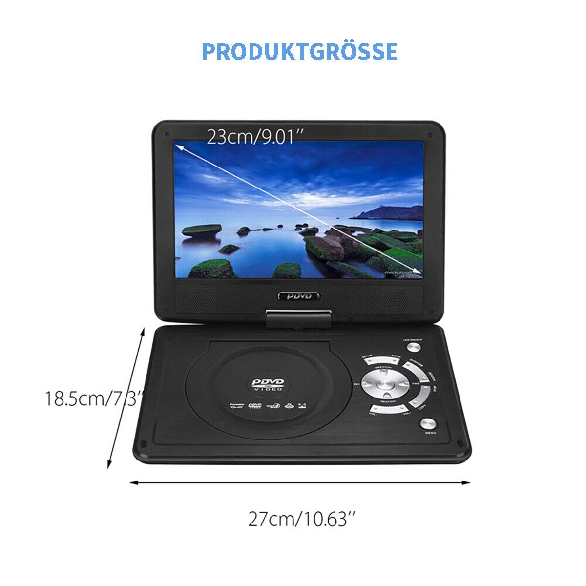 Yoyaxi Tragbarer 9-Zoll-3D-TV-VCD-HD-DVD-Player Portabler DVD-Player (LCD 270° schwenkbarer Bildschirm, Spiel-Joystick, VCD, USB)