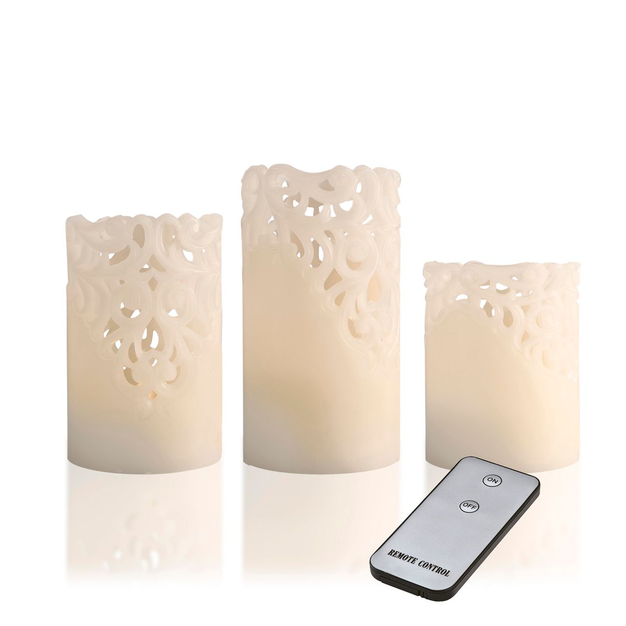 X4-Life X4-LIFE LED Echtwachskerzen mit Spitzenmuster 3er Set inkl. Fernbedienung